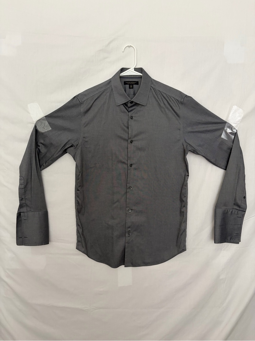 Banana Republic Mens M Non-Iron Slim Fit French Cuff Shirt Soft Black(A958)
